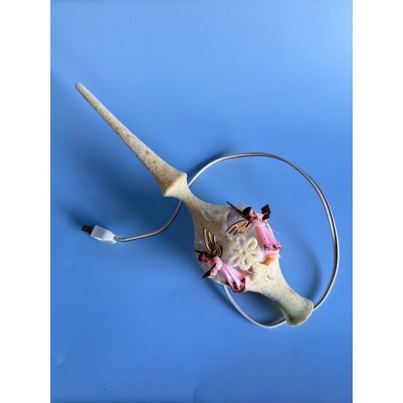 Vintage Lucite White Flocked Pink Angel Christmas Tree Topper Lighted Rare - Picture 4 of 13